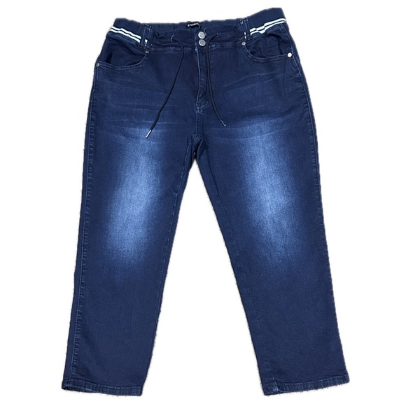 👖🌀 FLAMINGO Cropped Jeans | Preppy Striped Waist Drawstring Stretch, Women’s 2X - Picture 1 of 4